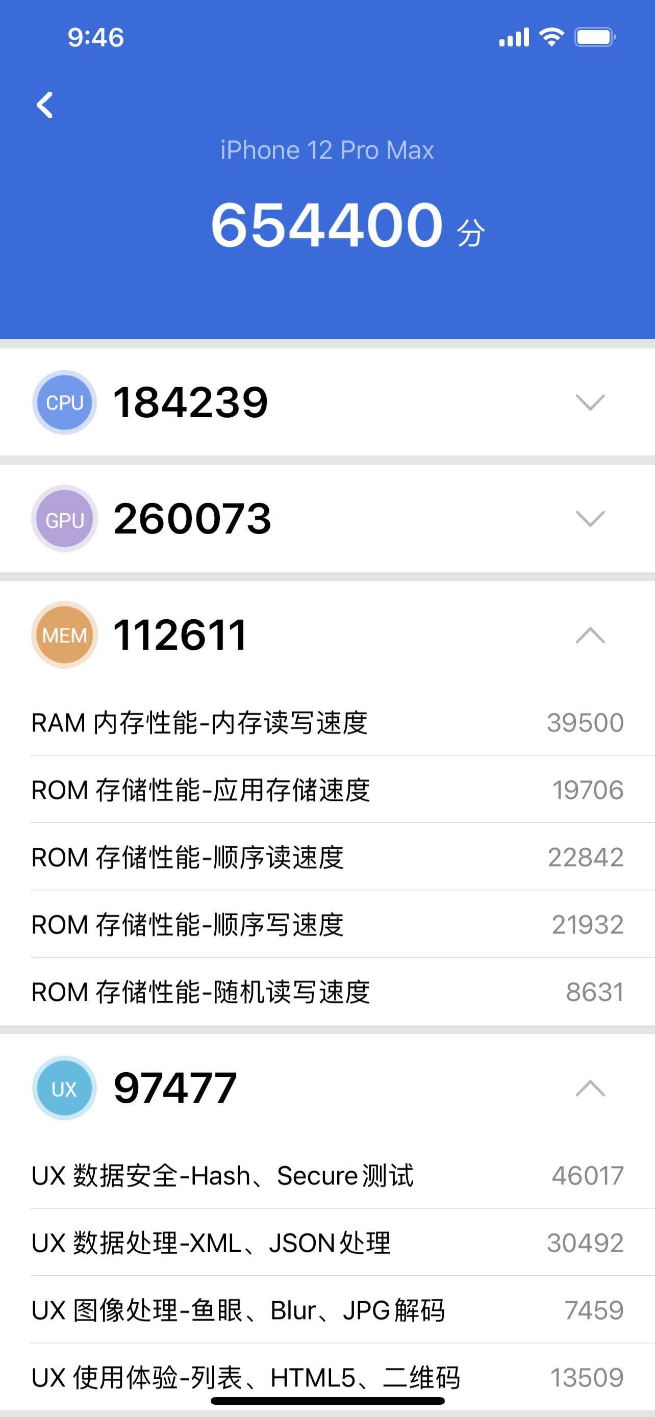 实测安兔兔性能跑分654400分,在iphone机型里处于名列前茅的旗舰机.