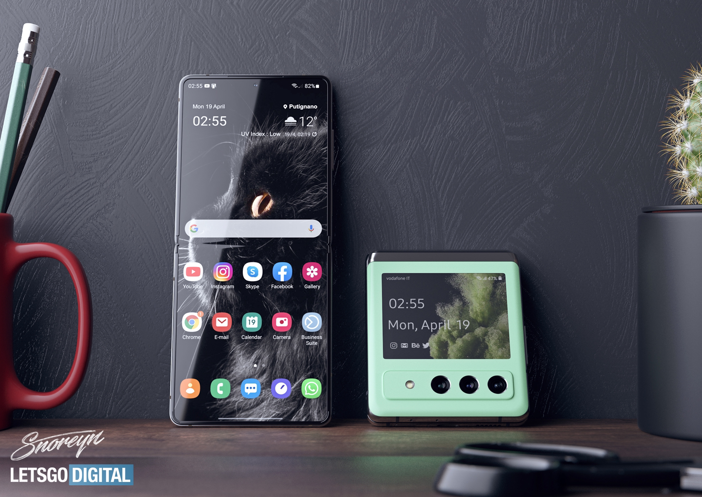 三星galaxyzflip二代高清渲染图来袭更大屏占比更大的副屏更多的摄像